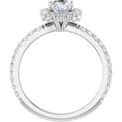 14K White Gold 1.49 CTW Oval Halo Pavé Diamond Engagement Ring-diamondnetjewellery