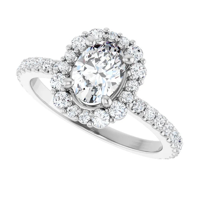 14K White Gold 1.49 CTW Oval Halo Pavé Diamond Engagement Ring-diamondnetjewellery