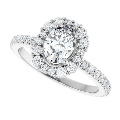 14K White Gold 1.49 CTW Oval Halo Pavé Diamond Engagement Ring-diamondnetjewellery