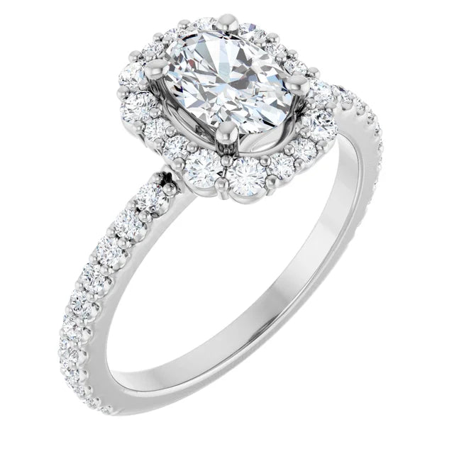 14K White Gold 1.49 CTW Oval Halo Pavé Diamond Engagement Ring-diamondnetjewellery