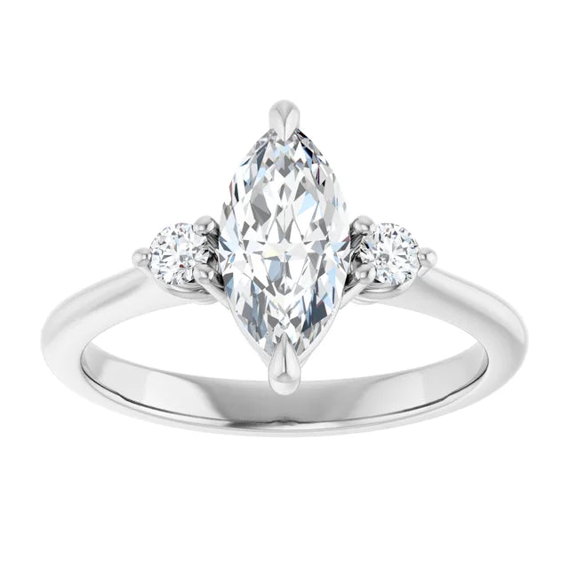 14K White Gold 1.13 CTW Marquise Solitaire with Diamond Side Stone Engagement Ring
