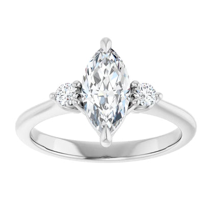 14K White Gold 1.13 CTW Marquise Solitaire with Diamond Side Stone Engagement Ring
