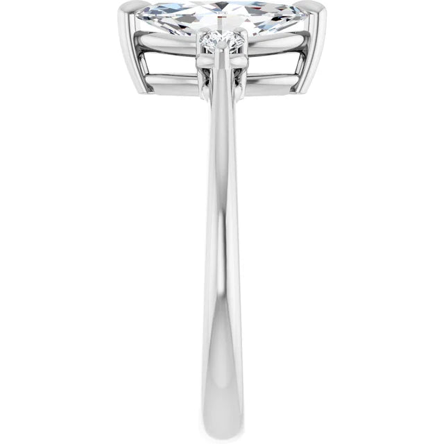 14K White Gold 1.13 CTW Marquise Solitaire with Diamond Side Stone Engagement Ring