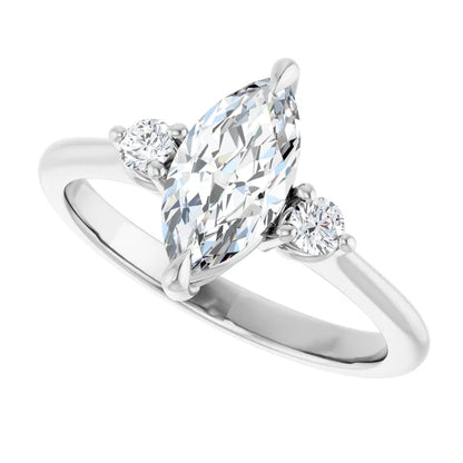 14K White Gold 1.13 CTW Marquise Solitaire with Diamond Side Stone Engagement Ring
