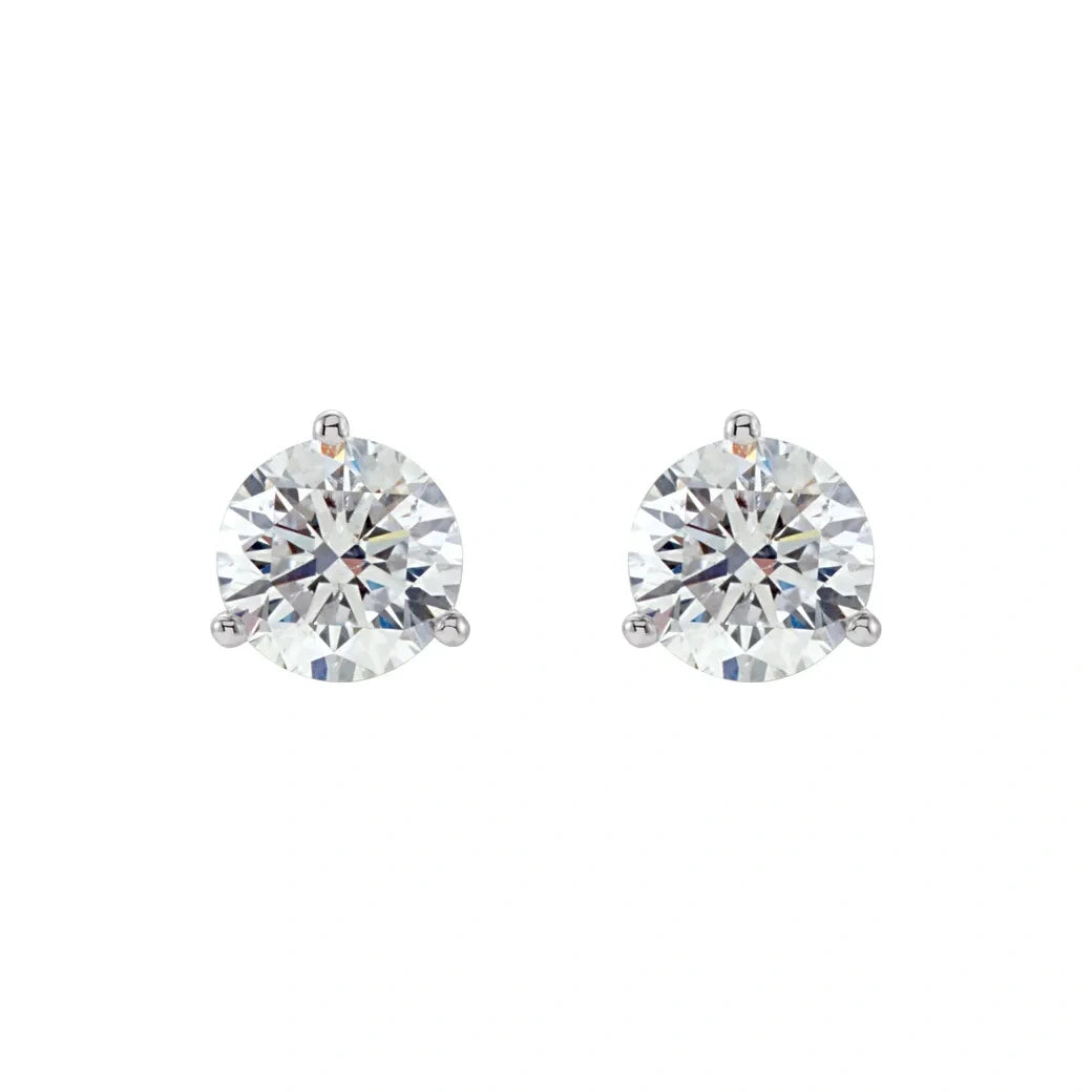 14K White Gold 1 CTW Round 3-Prong Diamond Stud Earrings