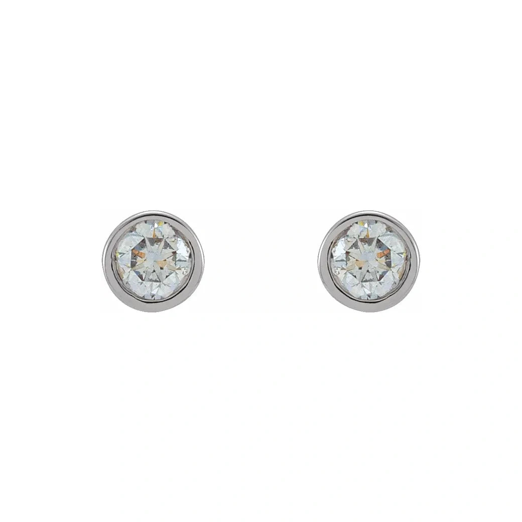 14K White Gold 1 CTW Round Micro Bezel-Set Diamond Stud Earrings