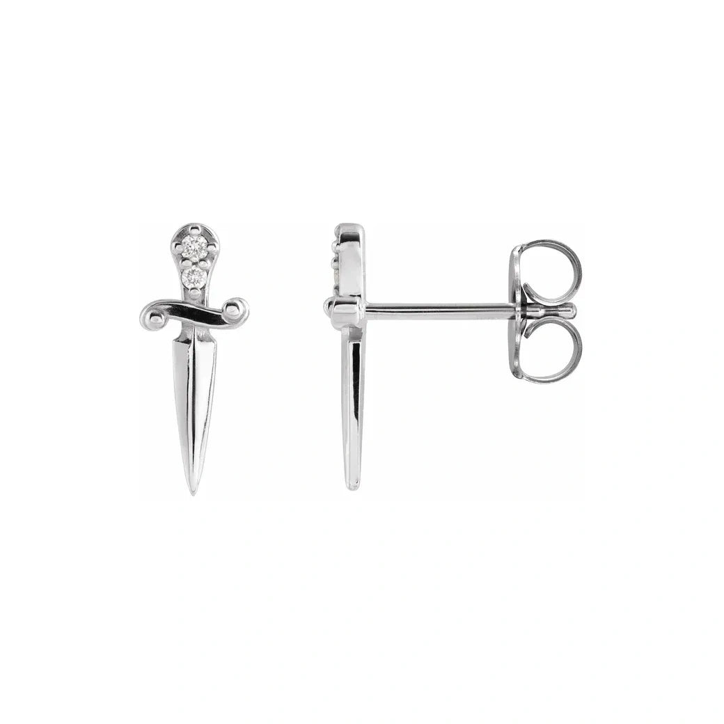 14K White Gold 1/100 CT Diamond Dagger Drop Earrings