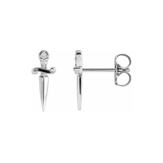14K White Gold 1/100 CT Diamond Dagger Drop Earrings