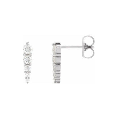 14K White Gold 1/20 CTW Graduated Three-Stone Diamond Drop Earrings