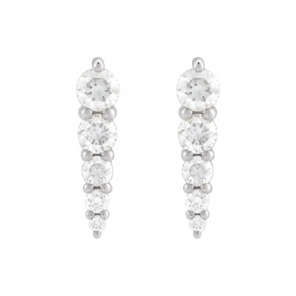 14K White Gold 1/20 CTW Graduated Three-Stone Diamond Drop Earrings