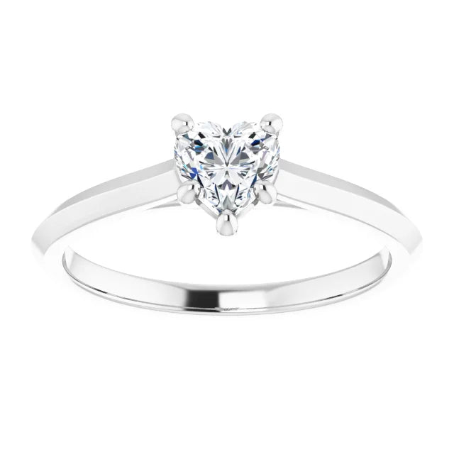 14K White Gold 1/2 CTW Heart Solitaire Diamond Engagement Ring