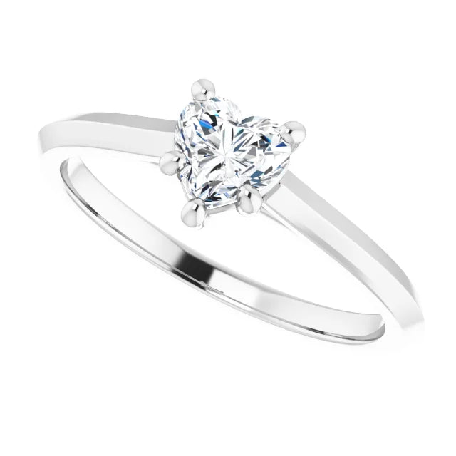 14K White Gold 1/2 CTW Heart Solitaire Diamond Engagement Ring