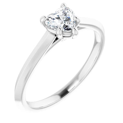 14K White Gold 1/2 CTW Heart Solitaire Diamond Engagement Ring