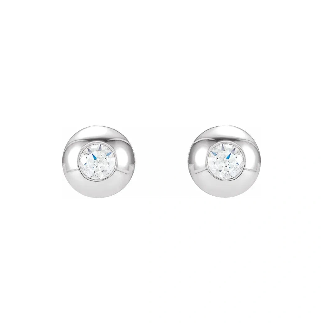 14K White Gold 1/2 CTW Round Bezel Diamond Stud Earrings