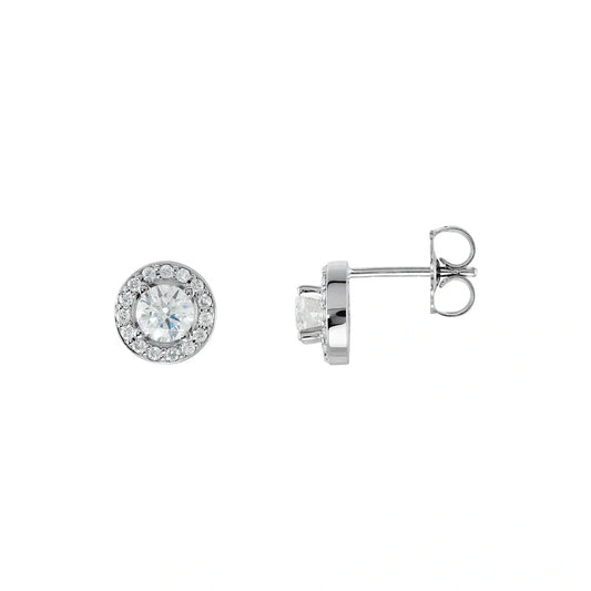 14K White Gold 1/3 CTW Round Halo Diamond Drop Earrings