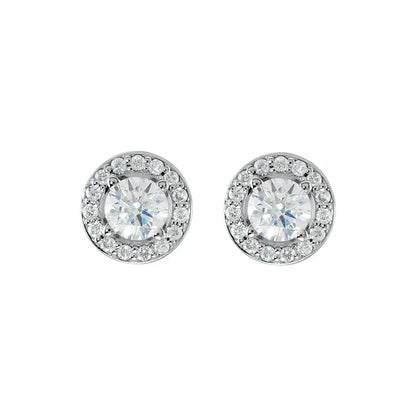 14K White Gold 1/3 CTW Round Halo Diamond Drop Earrings