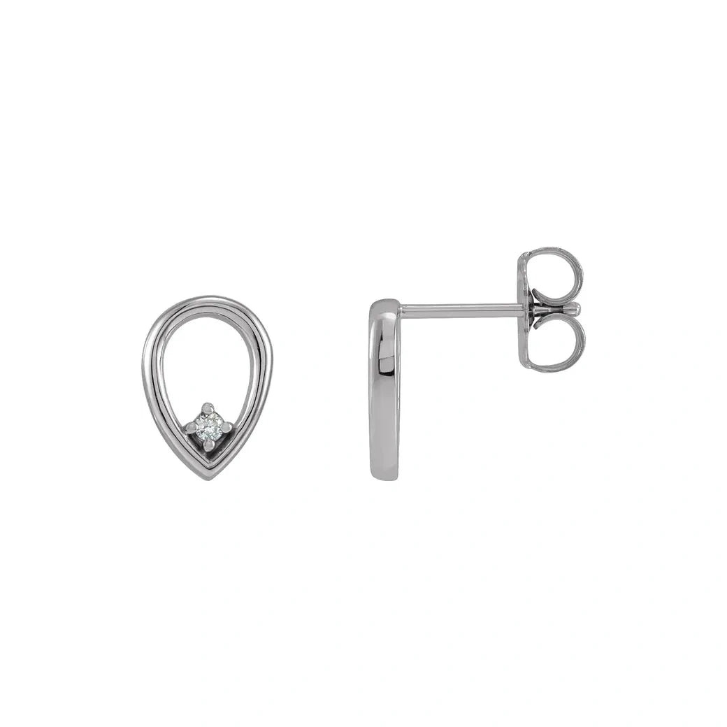 14K White Gold 1/50 CTW Diamond Open Teardrop Drop Earring