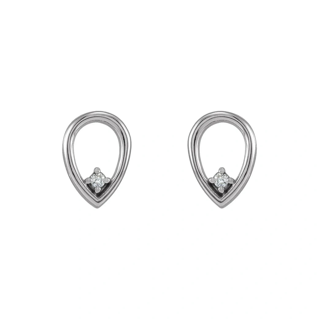 14K White Gold 1/50 CTW Diamond Open Teardrop Drop Earring