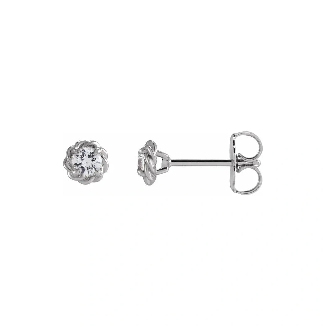 14K White Gold 1/5 CTW Round Love Knot Diamond Stud Earrings
