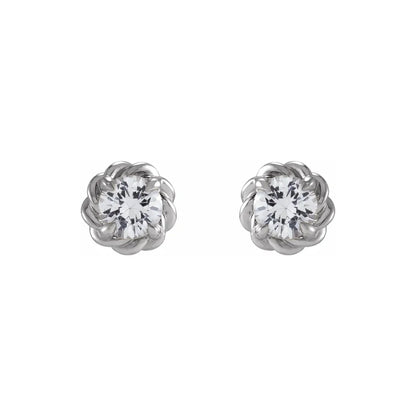 14K White Gold 1/5 CTW Round Love Knot Diamond Stud Earrings