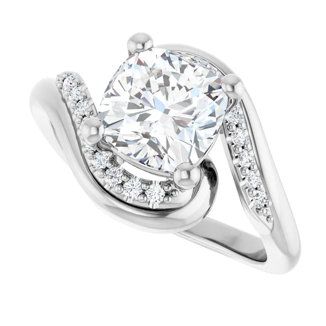 14K White Gold 2.01 CTW Cushion Bypass Pavé Lab Grown Diamond Engagement Ring