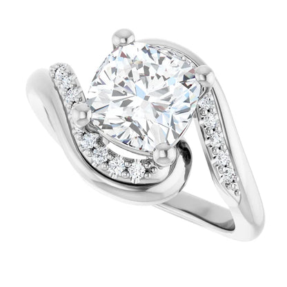 14K White Gold 2.01 CTW Cushion Bypass Pavé Lab Grown Diamond Engagement Ring