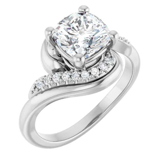 14K White Gold 2.01 CTW Cushion Bypass Pavé Lab Grown Diamond Engagement Ring