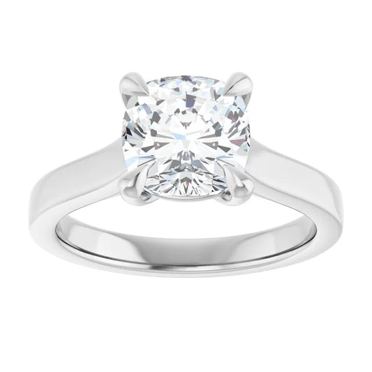 14K White Gold 2.01 CTW Cushion Cut Cathedral Diamond Engagement Ring