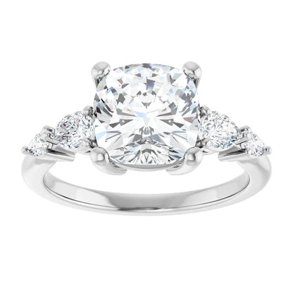 14K White Gold 2.02 CTW Cushion Solitaire Pavé Lab Grown Diamond Engagement Ring