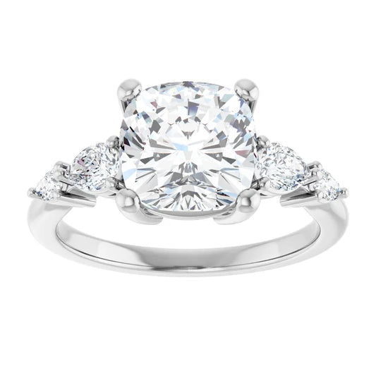14K White Gold 2.02 CTW Cushion Solitaire Pavé Lab Grown Diamond Engagement Ring