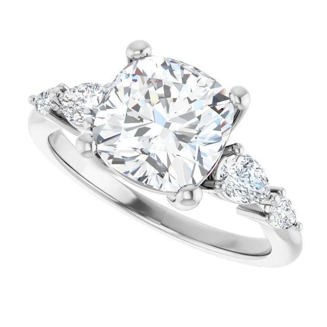 14K White Gold 2.02 CTW Cushion Solitaire Pavé Lab Grown Diamond Engagement Ring