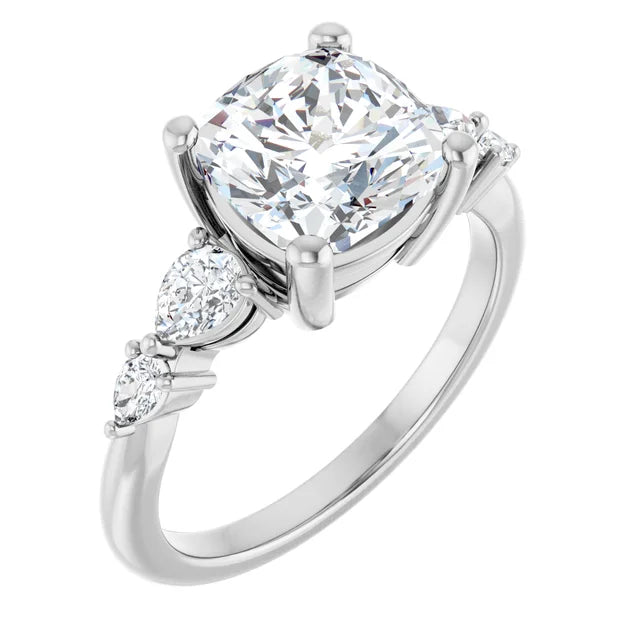 14K White Gold 2.02 CTW Cushion Solitaire Pavé Lab Grown Diamond Engagement Ring