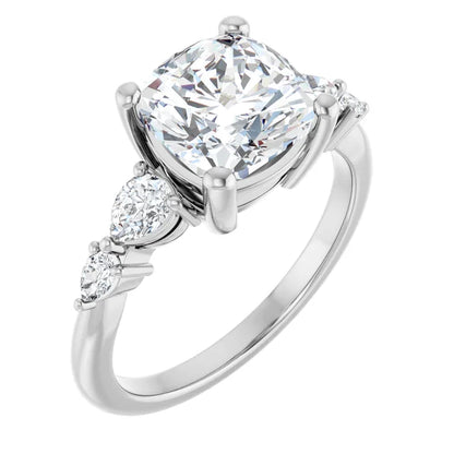 14K White Gold 2.02 CTW Cushion Solitaire Pavé Lab Grown Diamond Engagement Ring