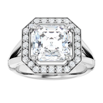 14K White Gold 2.04 CTW Asscher Halo Lab Grown Diamond Engagement Ring-diamondnetjewellery