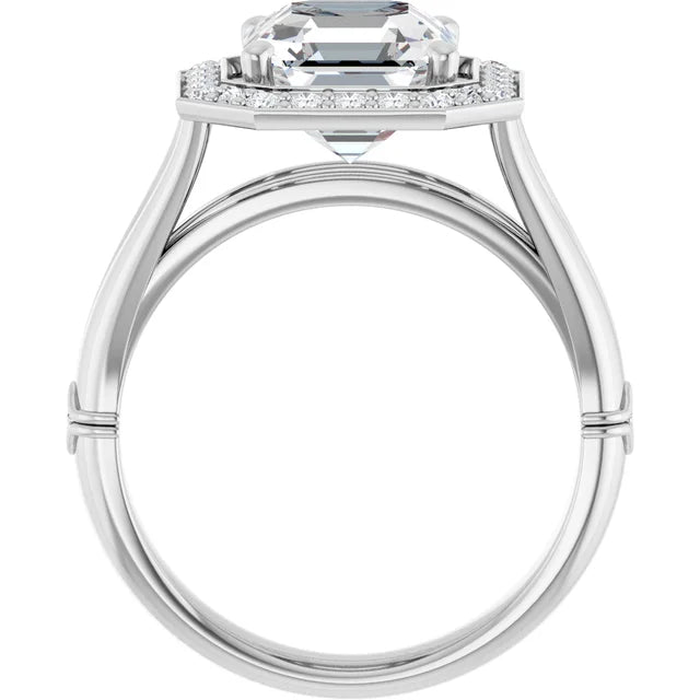 14K White Gold 2.04 CTW Asscher Halo Lab Grown Diamond Engagement Ring-diamondnetjewellery