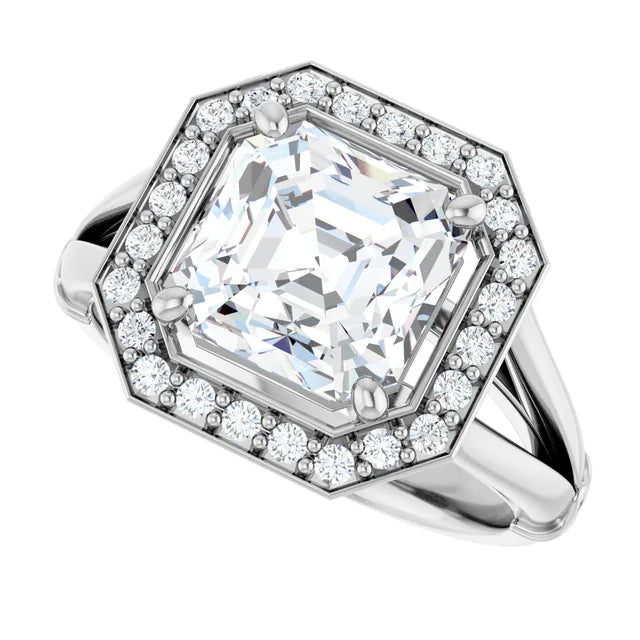 14K White Gold 2.04 CTW Asscher Halo Lab Grown Diamond Engagement Ring-diamondnetjewellery
