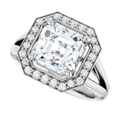 14K White Gold 2.04 CTW Asscher Halo Lab Grown Diamond Engagement Ring-diamondnetjewellery