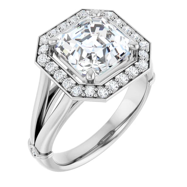 14K White Gold 2.04 CTW Asscher Halo Lab Grown Diamond Engagement Ring-diamondnetjewellery