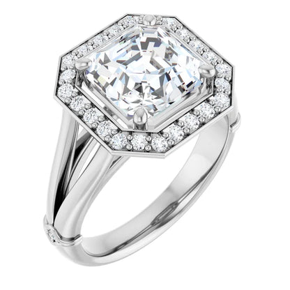 14K White Gold 2.04 CTW Asscher Halo Lab Grown Diamond Engagement Ring-diamondnetjewellery