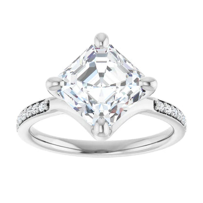 14K White Gold 2.05 CTW Asscher Solitaire Pavé Lab Grown Diamond Engagement Ring-diamondnetjewellery
