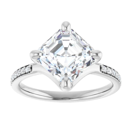 14K White Gold 2.05 CTW Asscher Solitaire Pavé Lab Grown Diamond Engagement Ring