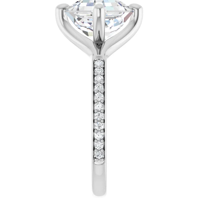 14K White Gold 2.05 CTW Asscher Solitaire Pavé Lab Grown Diamond Engagement Ring-diamondnetjewellery