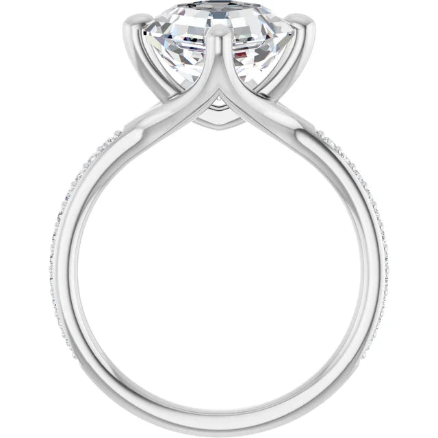 14K White Gold 2.05 CTW Asscher Solitaire Pavé Lab Grown Diamond Engagement Ring-diamondnetjewellery