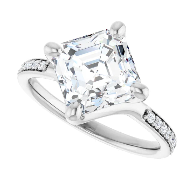 14K White Gold 2.05 CTW Asscher Solitaire Pavé Lab Grown Diamond Engagement Ring-diamondnetjewellery