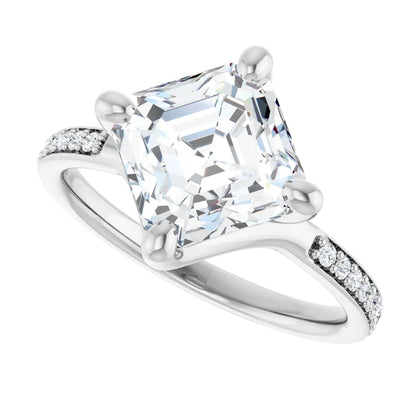 14K White Gold 2.05 CTW Asscher Solitaire Pavé Lab Grown Diamond Engagement Ring-diamondnetjewellery