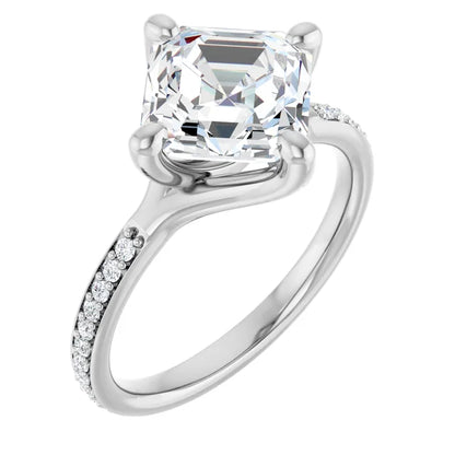 14K White Gold 2.05 CTW Asscher Solitaire Pavé Lab Grown Diamond Engagement Ring-diamondnetjewellery