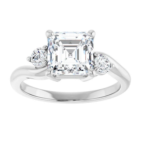 14K White Gold 2.07 CTW Asscher Three Stone Lab Grown Diamond Engagement Ring