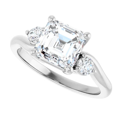 14K White Gold 2.07 CTW Asscher Three Stone Lab Grown Diamond Engagement Ring
