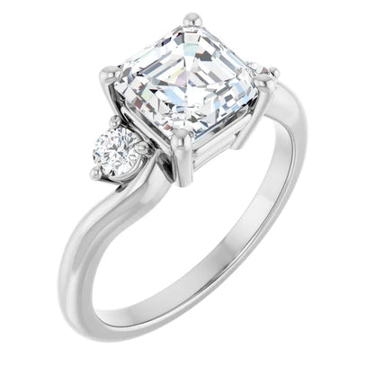 14K White Gold 2.07 CTW Asscher Three Stone Lab Grown Diamond Engagement Ring