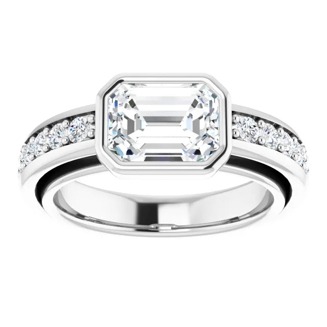 14K White Gold 2.07 CTW Emerald Bezel Set Channel Lab Grown Diamond Engagement Ring